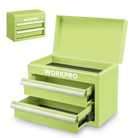 WORKPRO Metal Mini Tool Box, Top Tool Chest containing Two Drawers with Ball Bearing Slides, PVC Drawer Liners and PP Feet Pads, Durable Cold Rolled Steel Small Toolbox for Multi-Purpose Storage