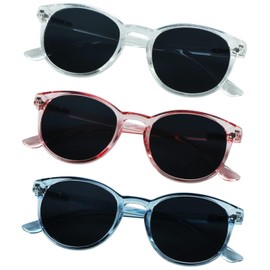 YEIN 3Pack Reading Sunglasses for Men/Women,Fashion Sunglasses for Wear(Clear Blue+Champagne+Black Purple, 2.25 Magnification)