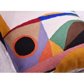 Kashmir Designs Kandinsky Balancement Decorative Pillow Cover Abstract Toss Pillows Farmhouse Chair Cushion Contemporary Pillow Mid-Century Chair Cushions Hand Embroidered Pillow Wool Size 18x18