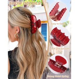 6 PCS Acrylic Hair Claw Clips Nonslip Banana Hair Clips Strong Hold Hair Jaw Clamps Acrylic Flat Duckbill Clips Set for Women and Girl（Red+Coffee）
