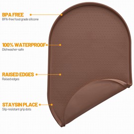 Hubulk 100% Waterproof Silicone Pet Feeding Mat with Raised Edge for Food and Water, Dog Bowl Mats, Cat Bowls Placemat with High Lip Protects Floor for Cats and Dogs (Brown, 19" L x 12" W)