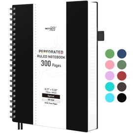 RETTACY Spiral Notebook, A4 College Ruled Notebook with 300 Perforated Pages, 8.2" × 11.2", Large Notebook Journal for School, Work, Writing, 100 GSM Thick Paper, Flexible Plastic Cover (Black)