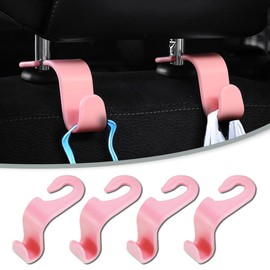 Couslcd Car Seat Headrest Hook, 4 Pack Auto Seat Hanger Storage Organizer for Purse Handbag Coats Grocery Bags, Automotive Interior Accessories, Universal Vehicle Backseat Hanging Hook (4, Pink)
