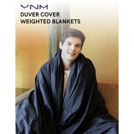 YnM Exclusive Cotton Duvet Cover for Weighted Blankets with 16 Strings (Navy, 48"x72")