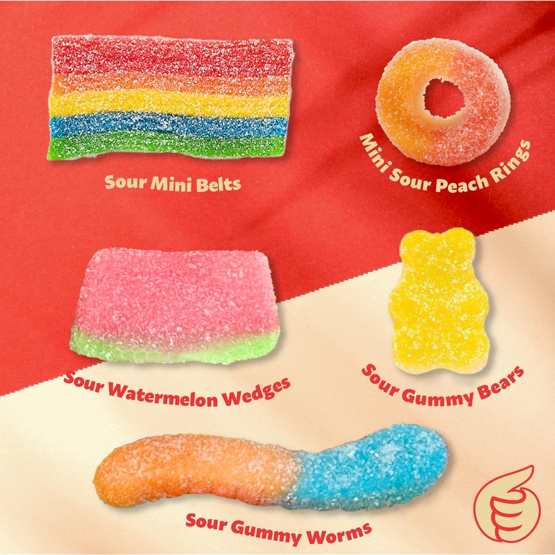 Sour Gummy Candy Mix | 2-Pound Pack | Belts, Peach
