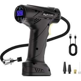 Portable Tyre Inflator Air Compressor 6000mAh Cordless Tyre Inflator - Digital Gauge, LED Light, Auto-Shutoff for Cars, 4 Nozzle Adaptors Motorcycles, Bicycles & Balls