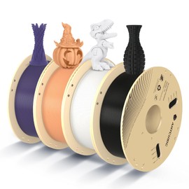 ANYCUBIC PLA Filament 1.75mm Bundle, 3D Printing PLA Filament 1.75mm Dimensional Accuracy +/- 0.02mm, 1KG Spool (2.2 lbs), 4KG Black + White + Peach Fuzz + Interstellar Violet