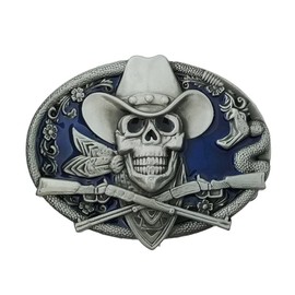 YOQUCOL - Hebilla de cinturón de calavera de esqueleto fantasma para hombre, hebilla de cinturón de vaquero nativo americano, color azul esmaltado1, Azul, Overall