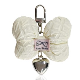 LHDOS Cute Bow Keychain for Women - Creative Bag Charm Car Keychain Key Ring - Aesthetic Bowknot Heart Keys Tag Car Key Fob Holder for Keys Organizer (White)
