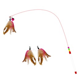 Cat Feather Interactive Toy Set,1 Piece Wand and 3 Soft and Furry Replacement,Flying Feather Catcher with Extra Long 34.5" and a Small Bell for All Life Stage Cats