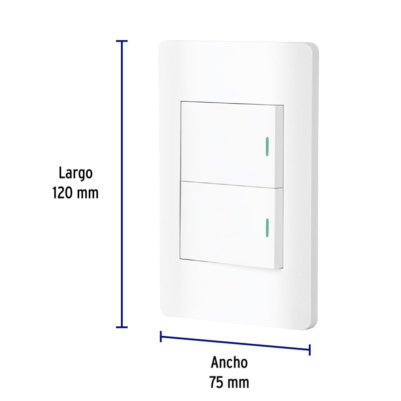 Volteck PA-APDO15-LB, Placa armada blanca 2 interruptores sencillos línea Lisboa
