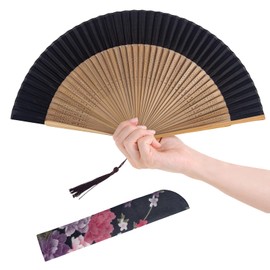 HJSSAA Hand Fan, Foldable Hand Fan for Women, Foldable Chinese Japanese Vintage Bamboo Silk Fan, Hand Fan for Church, Decoration, EDM, Music Festival, Dance, Performance, Gift (Y02)