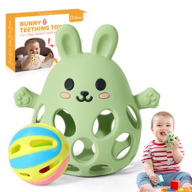 Orzbow Baby Teething Rattle Toys, Anti Dropping Wrist Teething Mitten for Teething Relief, Easy Grasp Teether Toys with Textured Surface for Newborn 3-6-12 Months, Food Grade Silicones, Green