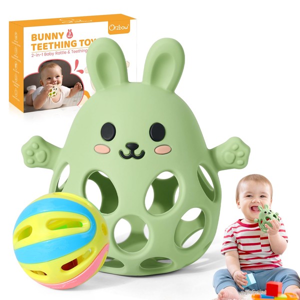 Orzbow Baby Teething Rattle Toys, Anti Dropping Wrist Teething Mitten