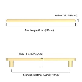 Asidrama 10 Pack 7.5 Inch(192mm) Brushed Gold Kitchen Cabinet Handles, Cabinet Pulls Kitchen Cabinet Hardware for Cupboard Drawer Pulls