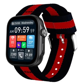 GTX13, GTX12 Smart Watches Band,Lamshaw 22mm Sport Breathable Nylon Woven Fabric Replacement Accessory Strap Compatible for GZC GTX13, GTX12, ENOMIR GTX12, Tensky GTX12, uaue T60, QXQ T60, QCOQ T60 Smart Watches (Black&Red)
