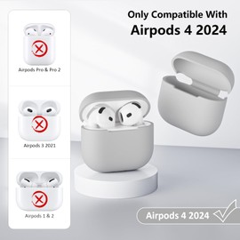 KOKOKA Silikonhülle Kompatibel mit AirPods 4 2024 Hülle Case, Front-LED Sichtbar, Stoßfeste Weiches Silikon Schutzhülle Case für AirPods 4. Generation mit Reinigungsset, Grey