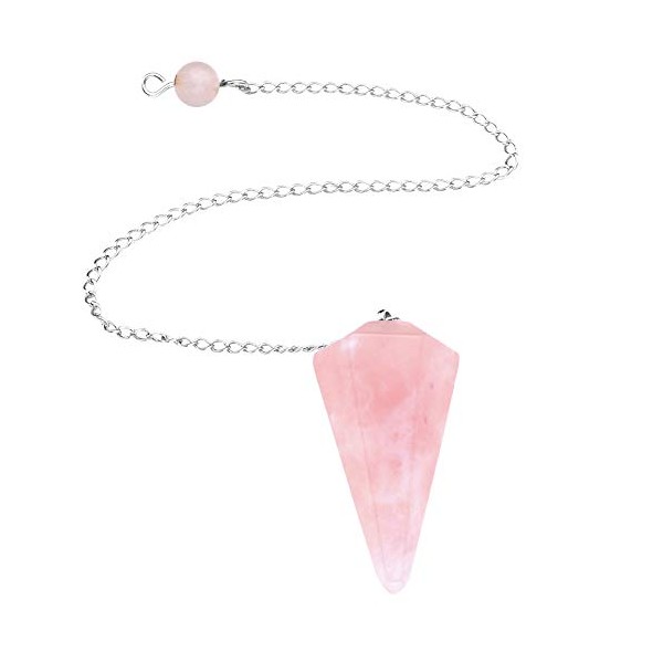 JSDDE Rose Quartz Gemstone Crystal Pendulum - Dowsing, Scrying, Healing with Gift Pouch