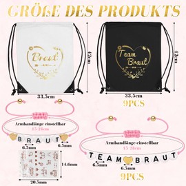 10 Team Bride Gym Bags with Drawstring (42 x 33 cm) and 10 JGA Bracelets Women 1 Sticker Bachelor Party Women Bride Bag JGA Backpack Team Bride Set for Wedding Bridal Party - Black
