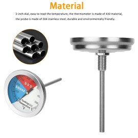 BBQ Smoker Thermometer, 2-Inch Dial Temperature Gauge with Fahrenheit and Heat Indicator, Stainless Steel Probe, 2-Pack, 550°F Range, Waterproof