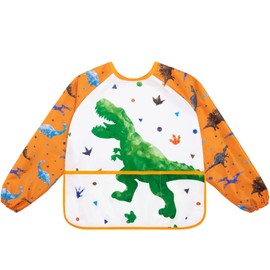 WERNNSAI Dinosaur Art Smock - Kids Aprons for Boys ages 3-8 Waterproof Toddler Art Smock Painting Toddler Apron for Girls with Long Sleeve and 3 Pockets