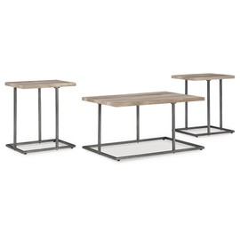 Signature Design by Ashley Albreane Contemporary Table Set with Pedestal Base, Set of 3, Light Brown & Black