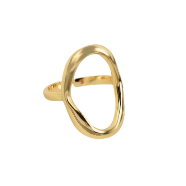 Genérico Abc Style Anillo Ovalo Hueco Geométrico Ajustable Dorado Tamaño