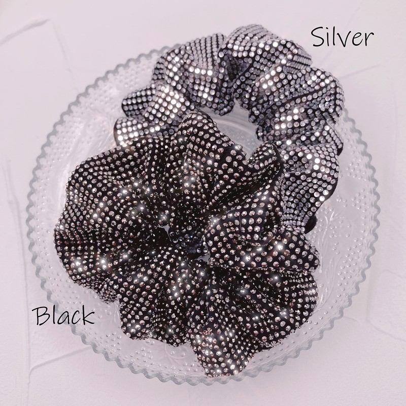 Embellished Sparkly Black Crystal Scrunchie Hair Tie Ponytail Holder Accessory