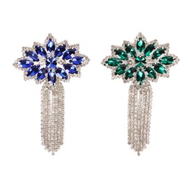 2Pcs Crystal Glass Rhinestone Brooch 2 Colors Fashionable Decorative Crystal Glass Rhinestone Tassel Brooch Pin for Man Woman