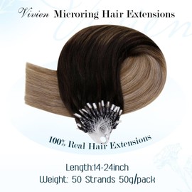 Vivien Real Hair Micro Ring Extensions, Balayage Micro Ring Extensions, Blonde Hair Extensions, Balayage Dark Brown, Ombre, Light Brown with Ash Blonde, #2/6/18, 40 cm, 50 g/50 Strands
