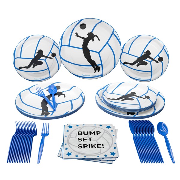 Volleyball Party Supplies Pack (100 Pieces for 16 Guests) - Volleyball Decorations, Sports Themed Birthday Party Supplies, Volleyball Plates and Napkins, Volleyball Party Decor, Blue Orchards