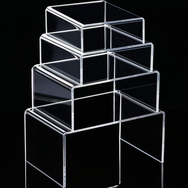 Pack of 4 Clear Acrylic Display Risers, Jewellery Display Riser Shop Window Lights (Size D) (3.3, 4.1, 5, 5.7 Inch)