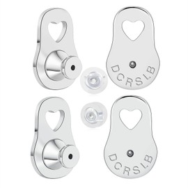 Earring Backs for Droopy Ears, 4pcs Heart Shape Earring Lifter Backs for Heavy Earrings Locking Flat Support Backings for Studs Plus 2pcs Silicone Earring Backers,White Gold