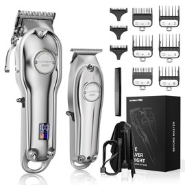 SUPRENT PRO The Black Devil - barber supplies hair clippers for men dad gifts stocking stuffers & Zero Gap T-Blade with LED Display - Color: silver