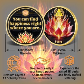 Leafence Lotus Flower Recovery Coin Sober Medallion with Inspirational Quote Recovery Addiction NA AA Chips and Medallions Challenge Coin (Lotus Flower, 3 Years)