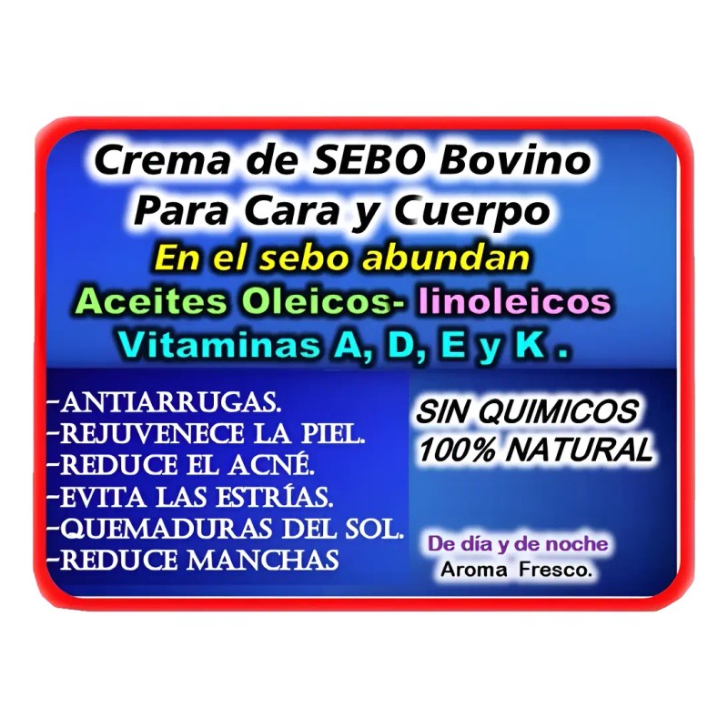 Crema De Sebo Bovino Manteca De Vaca Natural Arrugas Manchas