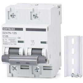 Chtaixi AC Miniature Circuit Breaker, 125 Amp 120V/240V 2 Pole DIN Rail Mount Circuit Breaker, Thermal Magnetic Trip, Solar AC Disconnect Switch MCB 2P C125