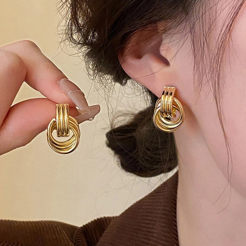 Aretes De Nudo Oro 18k Pendientes Gruesos Joyeria Para Mujer