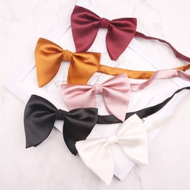 WANYING Men's Oversized Bow Ties with Hook Closure Pre-Tied and Adjustable Bowtie - Plain Light Pink