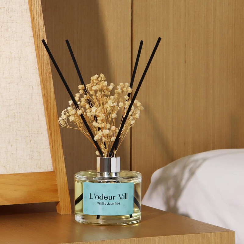 L'odeur Vill Reed Diffuser Set, 6.7 oz(200ml) White Jasmine Scented