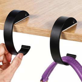2 Pcs C Shape Purse Hook for Table, Purse Hanger for Table Desk, Aluminum Alloy with Self-Adhesive, Hangs Various Heavy Items (Black)