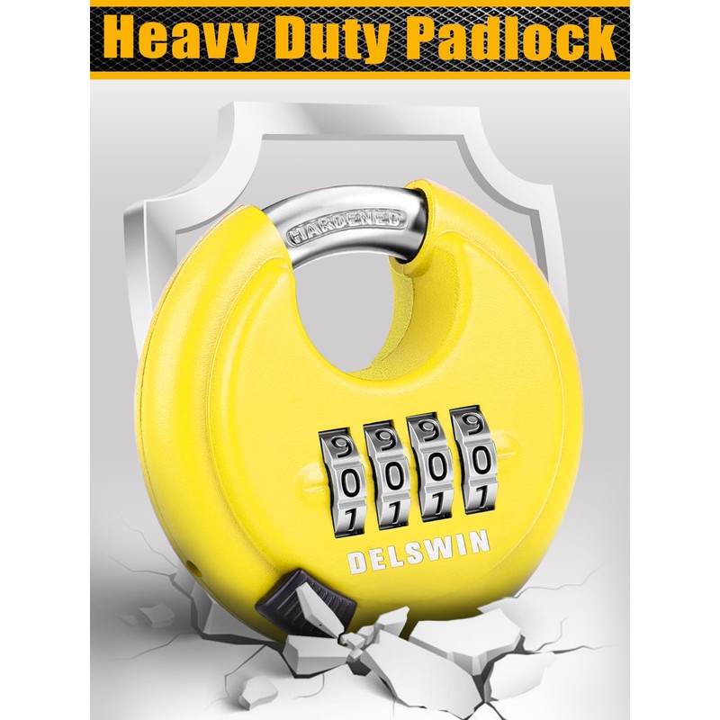 DELSWIN 4 Digit Combination Disc Padlock with Hardened Steel Shackle