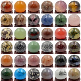 AD Beads Natural Gemstone Harmony Round Ball Crystal Healing Sphere Massage Rock 20~50mm (38 Yellow Tiger's Eye, 40mm)