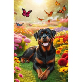 Rottweiler in a field of colorful flowers Notebook - Large 6 x 9 inches - 127 Pages
