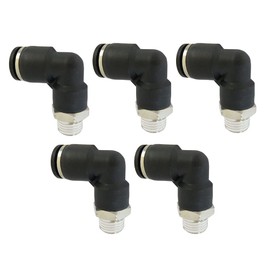 Metalwork Plastic & Nickel Plated Brass Push to Connect L Shaped 90 Degree Elbow Male Fitting, 1/4" OD x 1/4" NPT Male (Pack of 5)