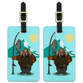 Walrus Fisherman Ice Fishing Luggage ID Tags Suitcase Carry-On Cards - Set of 2