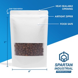 Spartan Industrial - 6" X 9" White Zip Top Food Bags - Pack of 500 Resealable Smell-Proof Pouches for Packaging Coffee, Tea, Spices, Snacks, and More