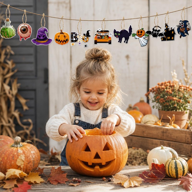 24 Halloween Tree Decorations, Paper Hanging Ornaments with Hanging Twine