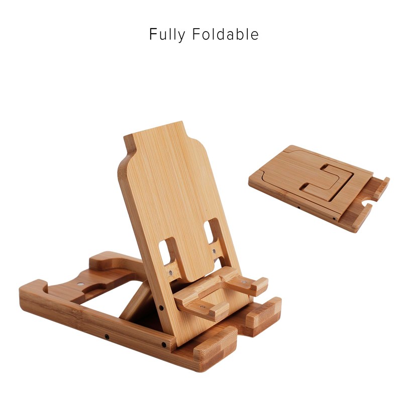 Etokon.Org Bamboo Phone Stand and Tablet Stand, Foldable Universal Adjustable