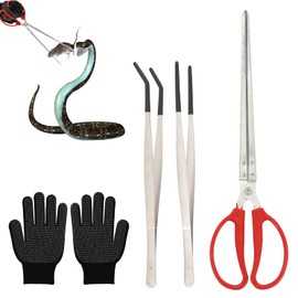 braxan Feeding Tongs, Reptile Tongs Set – 3PCS Stainless Steel Tweezers with Gloves & Black Rubber Tips for Reptile Feeding & Terrarium Care
